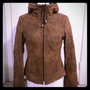 DANIER 100% Leather Jacket Faux Fur Hood